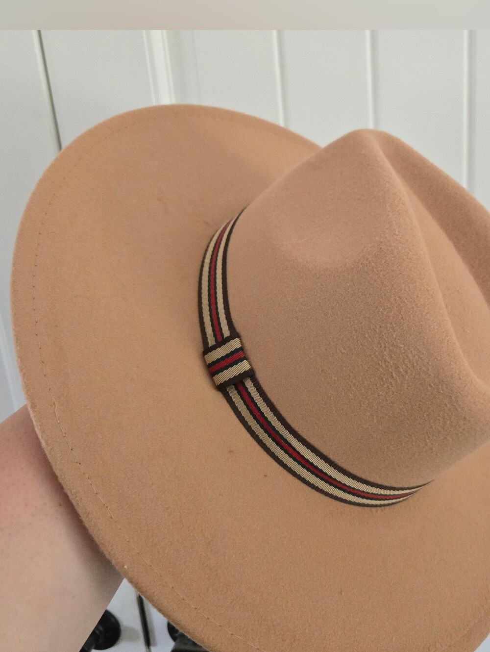 Tan Wide Brim  Hat Camel Felt Rancher Boho Panama Classic Pinch Crown